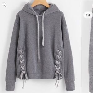 Lace up grey hoodie from SheIn